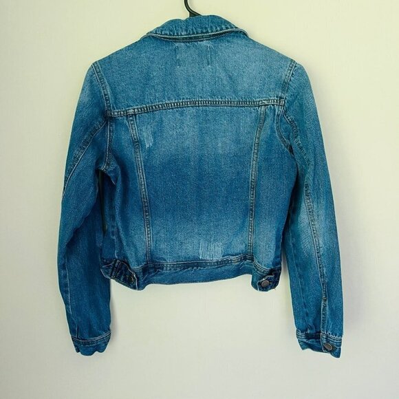 Ashley-Vintage Charm Cropped Denim Trucker Jacket SZ M Distressed - Picture 7 of 7